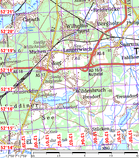 Geographische Koordinaten der Gemeinde Michendorf